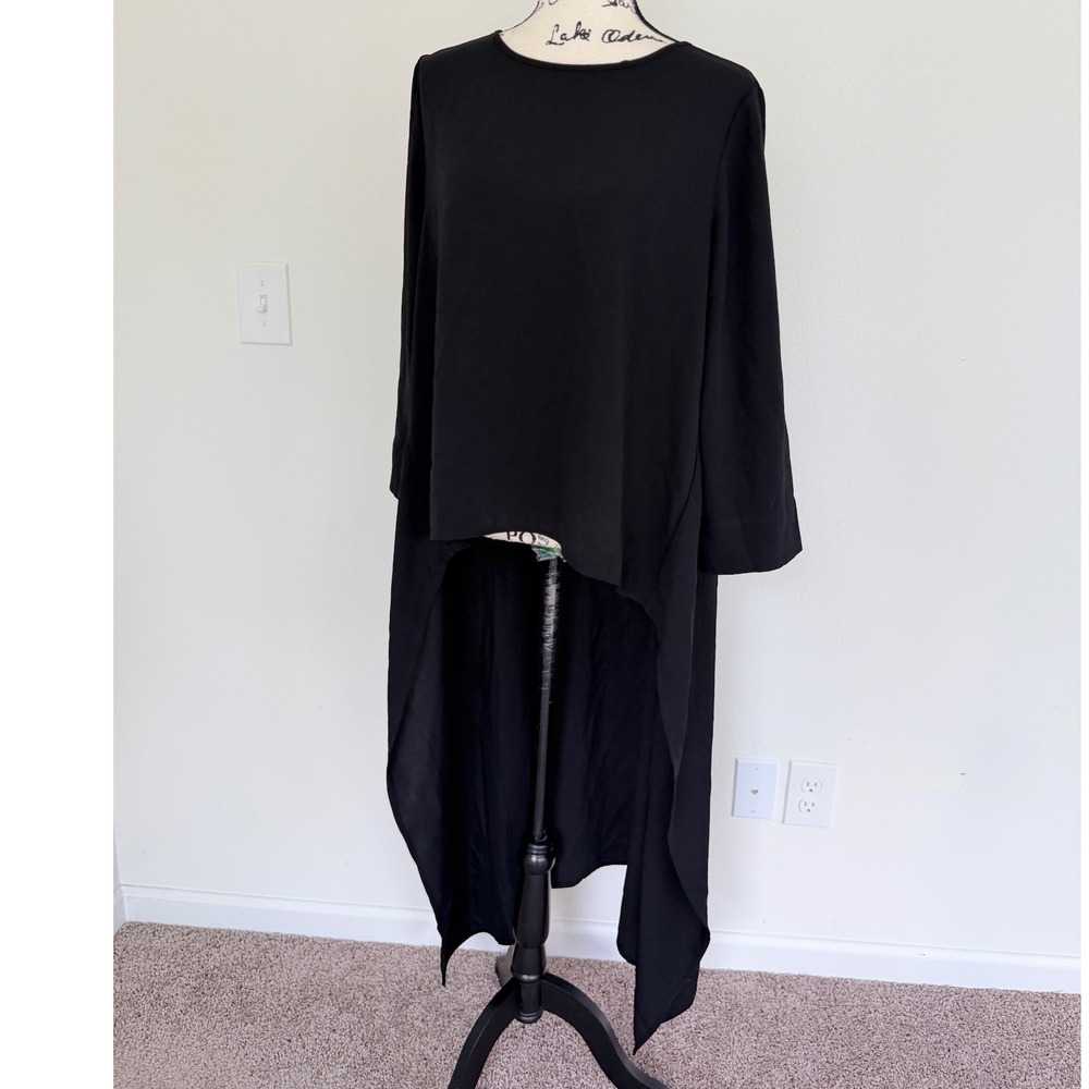 Riva Black High Low Asymmetrical Tunic Top Long Sleeve Size L Dark Academia - Picture 10 of 12
